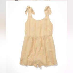 American Eagle Romper embroidered floral daisy with tie shoulders